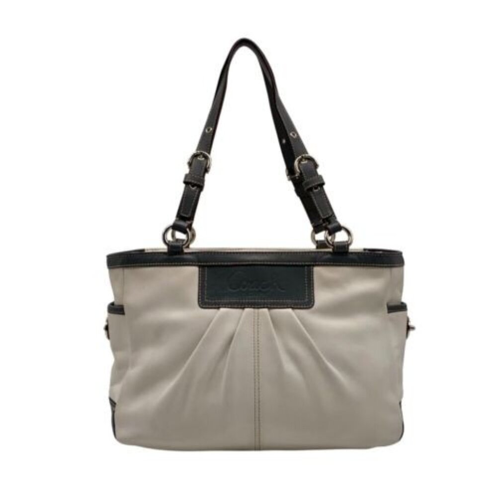 Coach White & Gray Y2K Leather Handbag Tote Purse - Picture 3 of 15